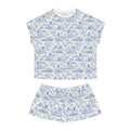 Blue Toile Frenchie Short Pajama Set — Cute All-Over Frenchie Print Lounge Set
