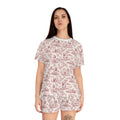 Pink Toile Frenchie Short Pajama Set — Cute All-Over Frenchie Print Lounge Set